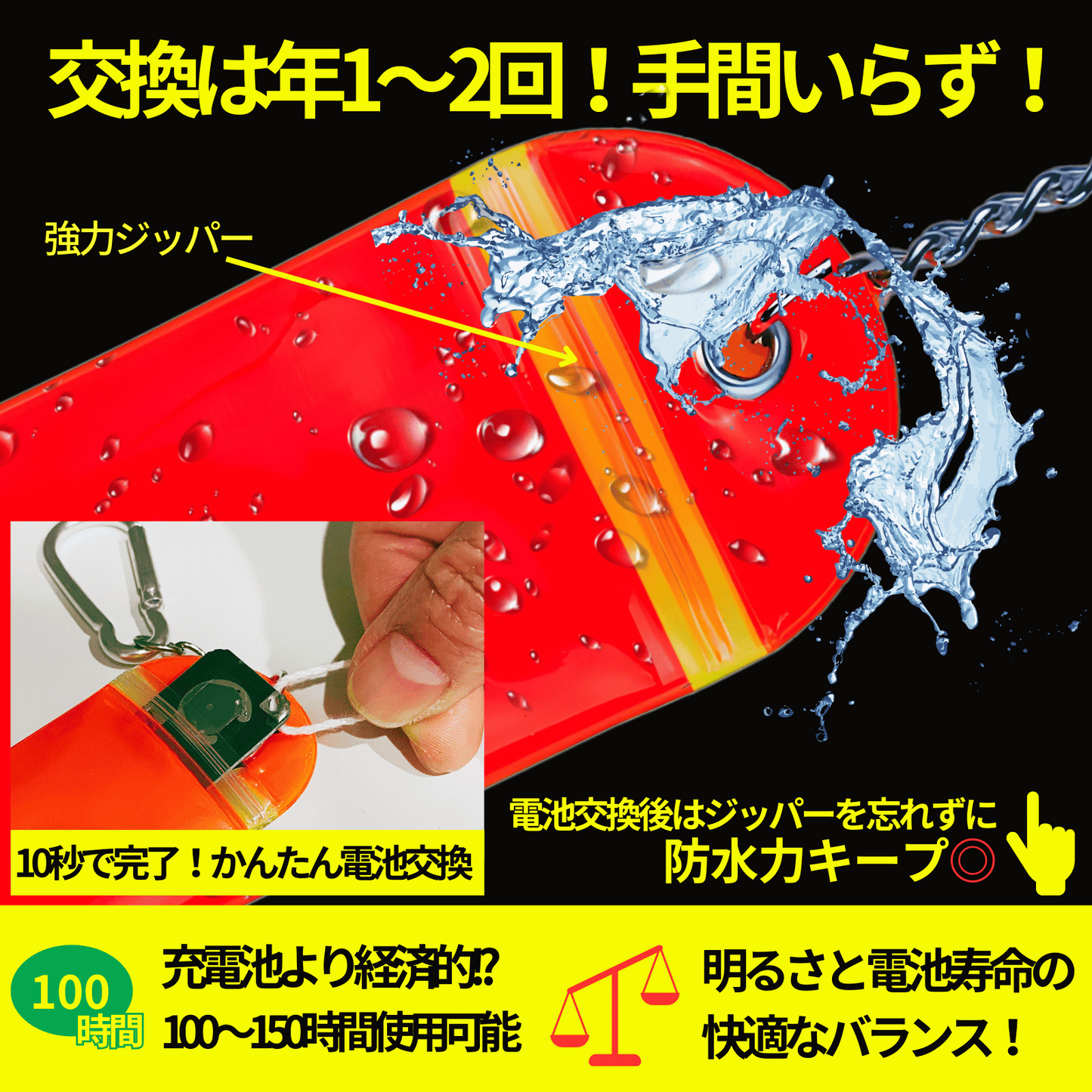 LED吊下式リフレクター 3本入り カラビナ付 コイン電池 電池交換可 バイカラー 全3タイプ キーホルダー 反射板