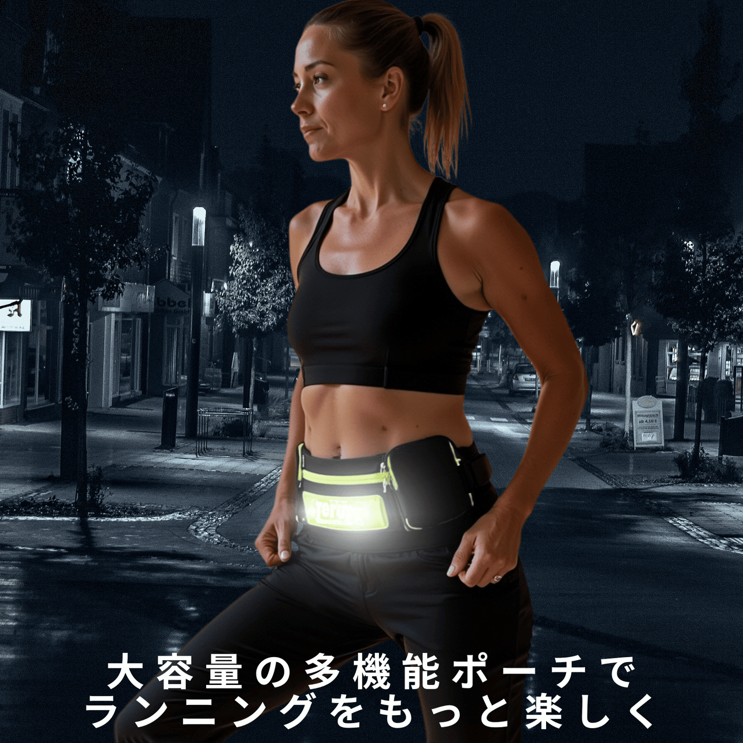 ランニング ポーチ 揺れない スマホ ペットボトル LED 光る 反射板 携帯電話 大容量 小銭入れ ウエストポーチ ジョギング 旅行 送料無料 TERUI Lights