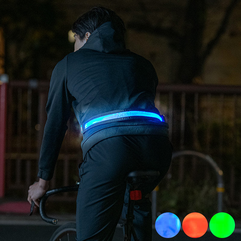 LED充電式光る反射ベルト USB充電池 LED発光面最大 反射テープ フリーサイズ 82.5cm~107cm 全3色 ランニング 夜 ライト