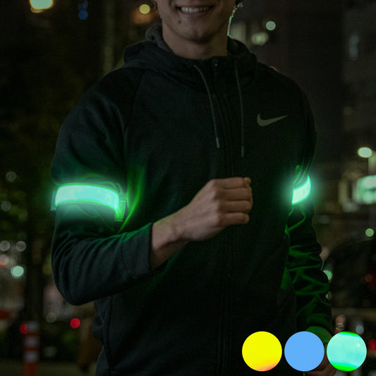 LED充電式光る反射アームバンド ビッグサイズ 1本入り 太い上腕 コート上 USB充電池 Lサイズ XLサイズ 29cm～47cm 全3色  ランニング ライト